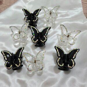 Butterfly Acrylic Hair Claw Clips Set Black & Clear Rhinestone Hair Clips